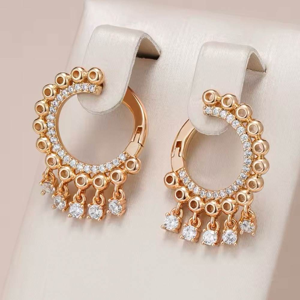 ◾️Rose Gold Plated Natural Zircon Tassel Dangle Earrings